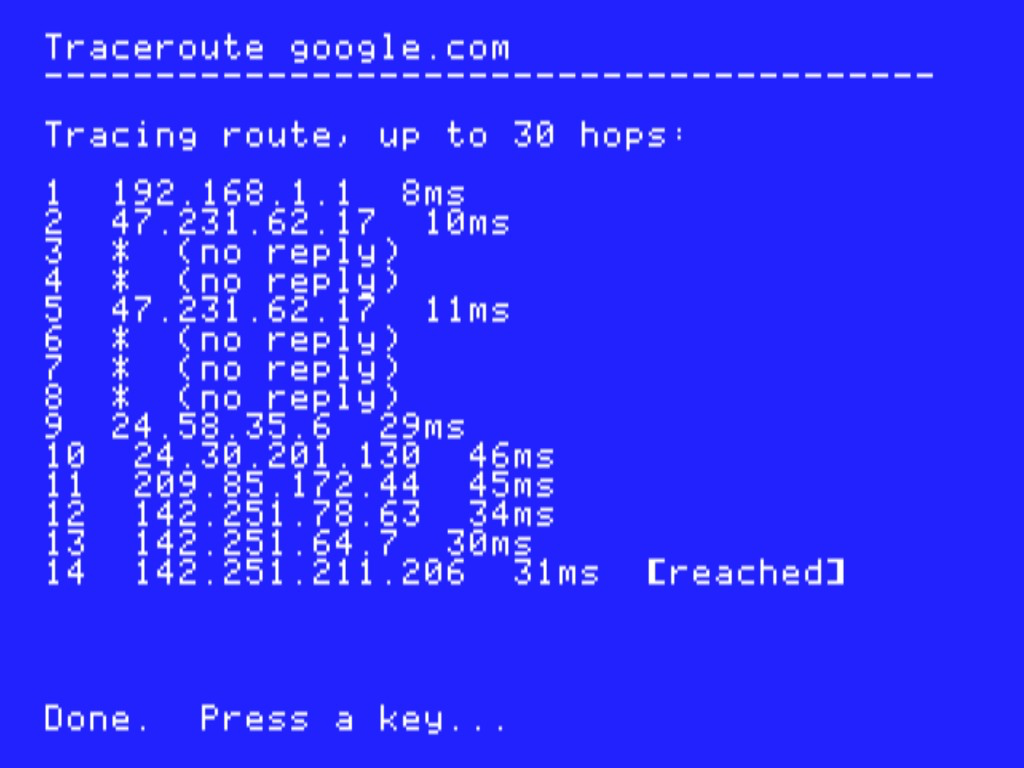 CoGS net tools: a traceroute run entirely on the card